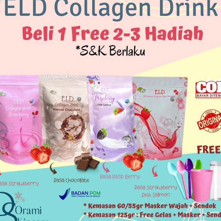 

QNPM9296 XG34448 BELI 1 GRATIS 1 HADIAH - ELD COLLAGEN DRINK STRAWBERRY MINUMAN PEMUTIH BADAN COLAGEN AMAN BPOM HALAL MUI (FREE MASKER ORGANIK)