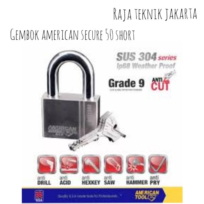 GEMBOK AMERICAN SECURE 50MM PENDEK/ AMERICAN SECURE PADLOCK 50MM SHORT