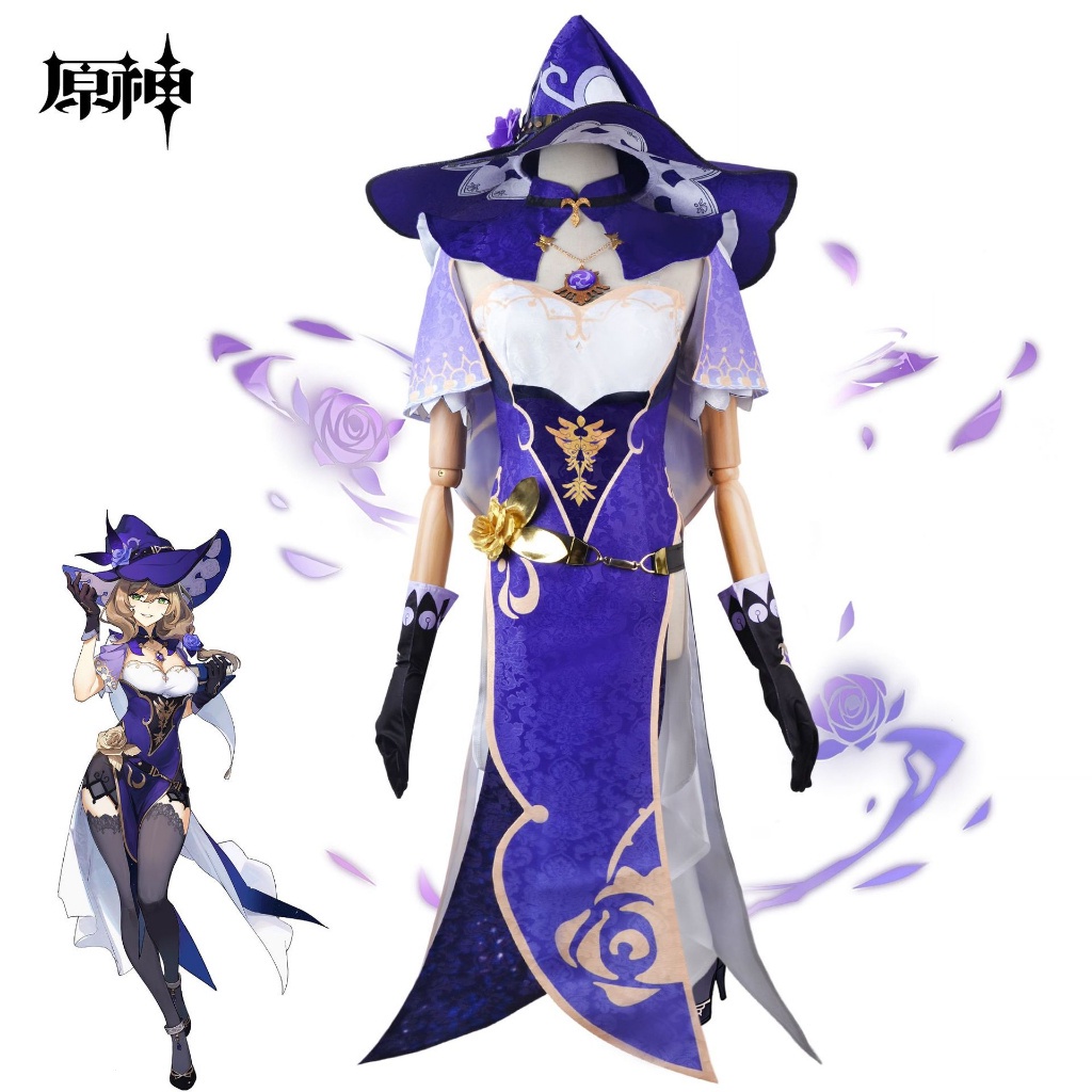 Genshin Impact Lisa Minci cosplay costume and Lisa wig,Lisa shoes ,Lisa  sword
