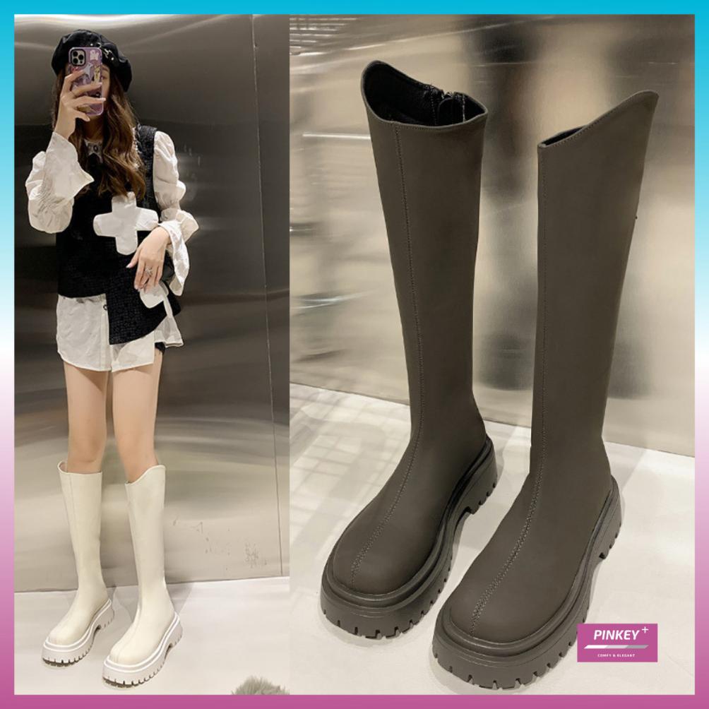 PINKEY P160 Sepatu Boots Kulit Sintetis Panjang wanita Fashion Sepatu Bot Setinggi Lutut Wanita