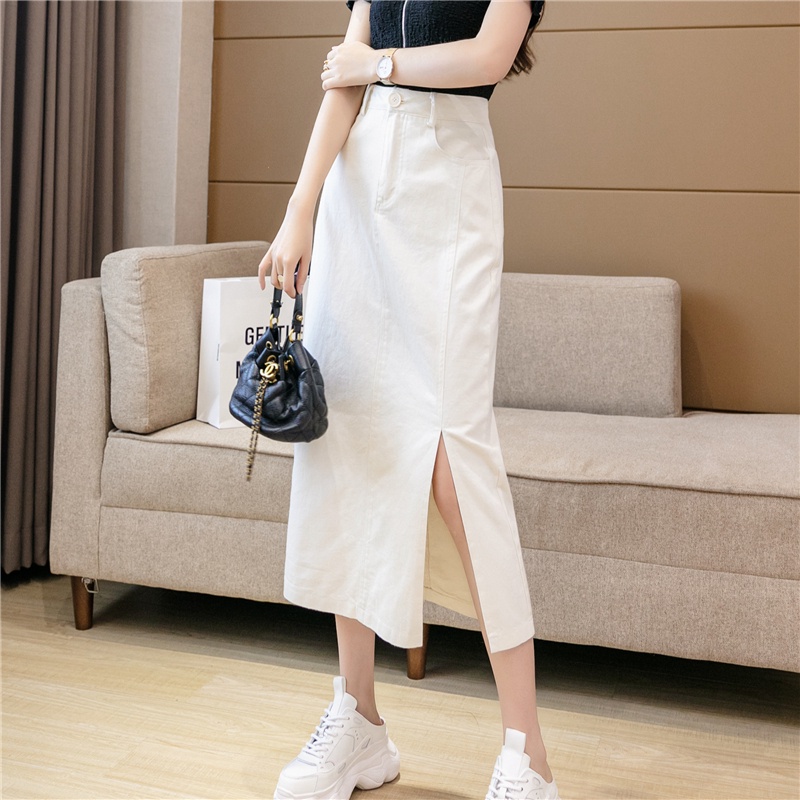 < Elegan.Girl > Rok Korean Style Jumbo Rok Jeans Wanita Panjang Rok Denim Robek Hitam Skirt Kekinian