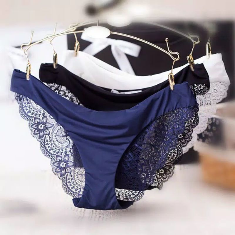 NEW DEALS CELANA DALAM WANITA SEXY SEAMLESS SEMPAK CEWEK SEKSI CD RENDA TRANSPARAN SR01