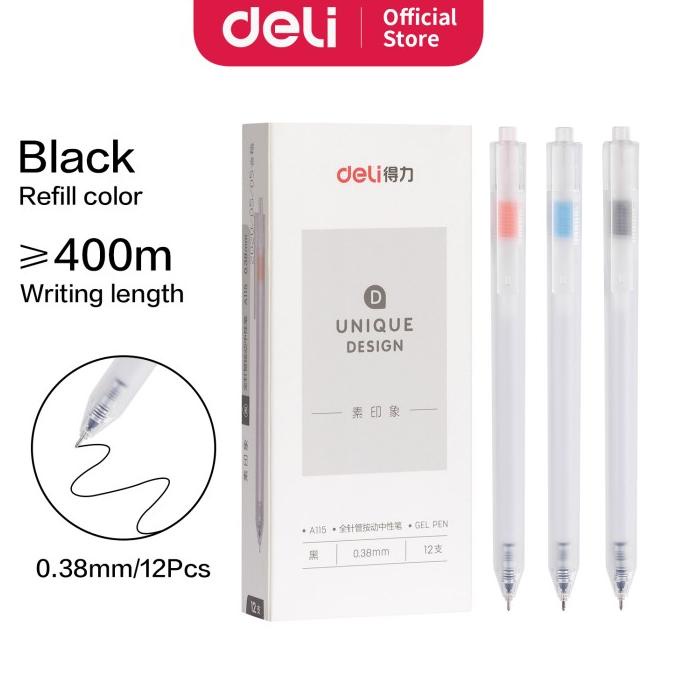 

Deli Gel Pen / Pulpen Gel 0.38mm Tinta Hitam Retracable Desain Unik A115 1 pcs