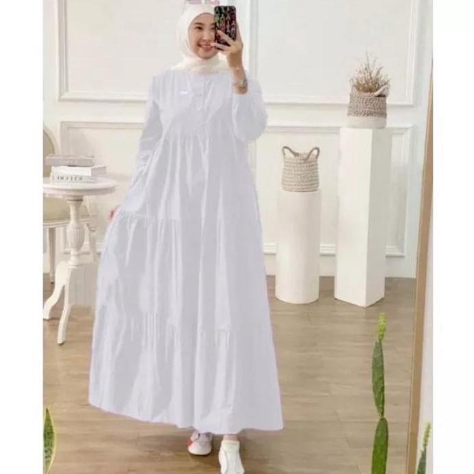 BISA COD Gamis Putih Wanita 2023 modern elegan KIRANIA MIDI dress Bahan MOSCREPE HQ //Baju wanita kekinian dan ter midi dress polos BISA