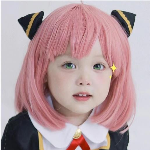 Bay- Rambut Palsu Wig Anak Bob Poni Pendek Warna Baby Pink Cosplay Anya