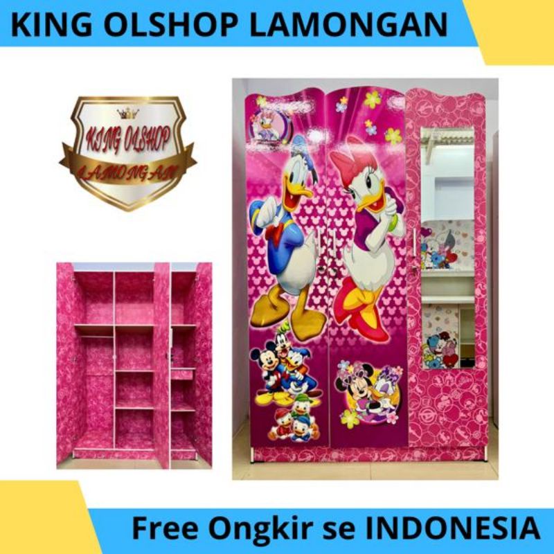 Lemari Pakaian Anak LP 3 KF 180 Mickey Donald Princess 3 Pintu + Cermin [LAMONGAN]