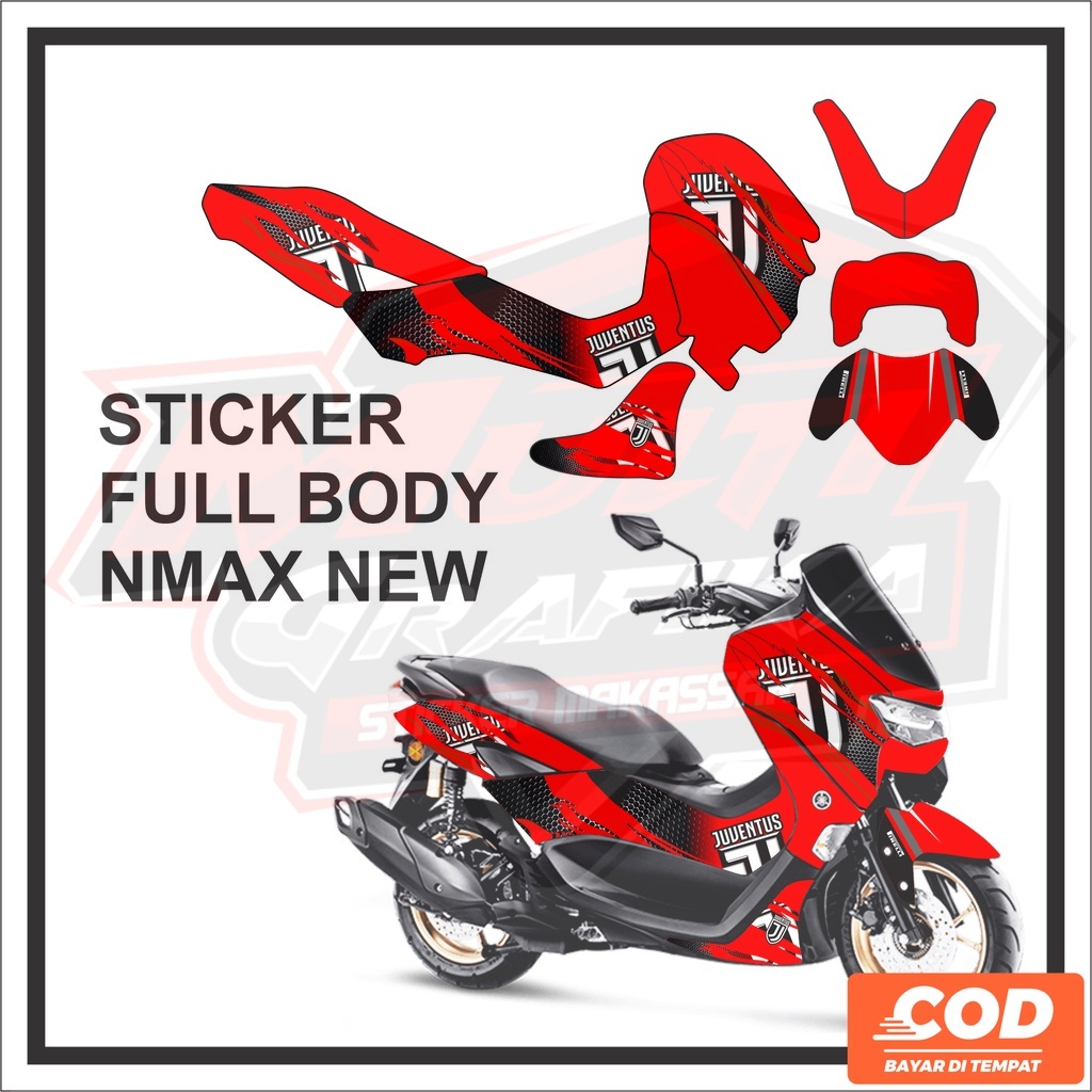 Stiker Decal Motor YAMAHA NMAX NEW Full Body Sticker NMAX Baru Motif Juventus Hitam Merah