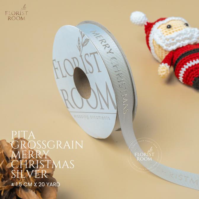 

langsung order saja] Pita Grossgrain Merry Christmas SILVER - Pita Natal