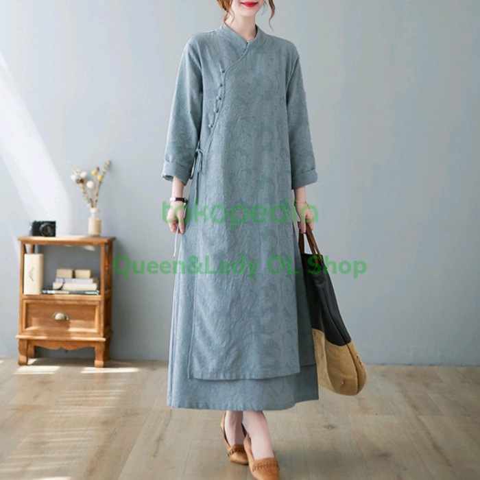 Early- Cheongsam Dress Qipao Bigsize Loose Longsleeve Modern Traditional