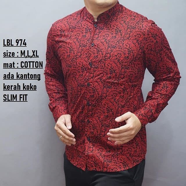 Early- 100% New Kemeja Batik Pria Slim Fit Merah / Baju Batik Pria Cheongsam