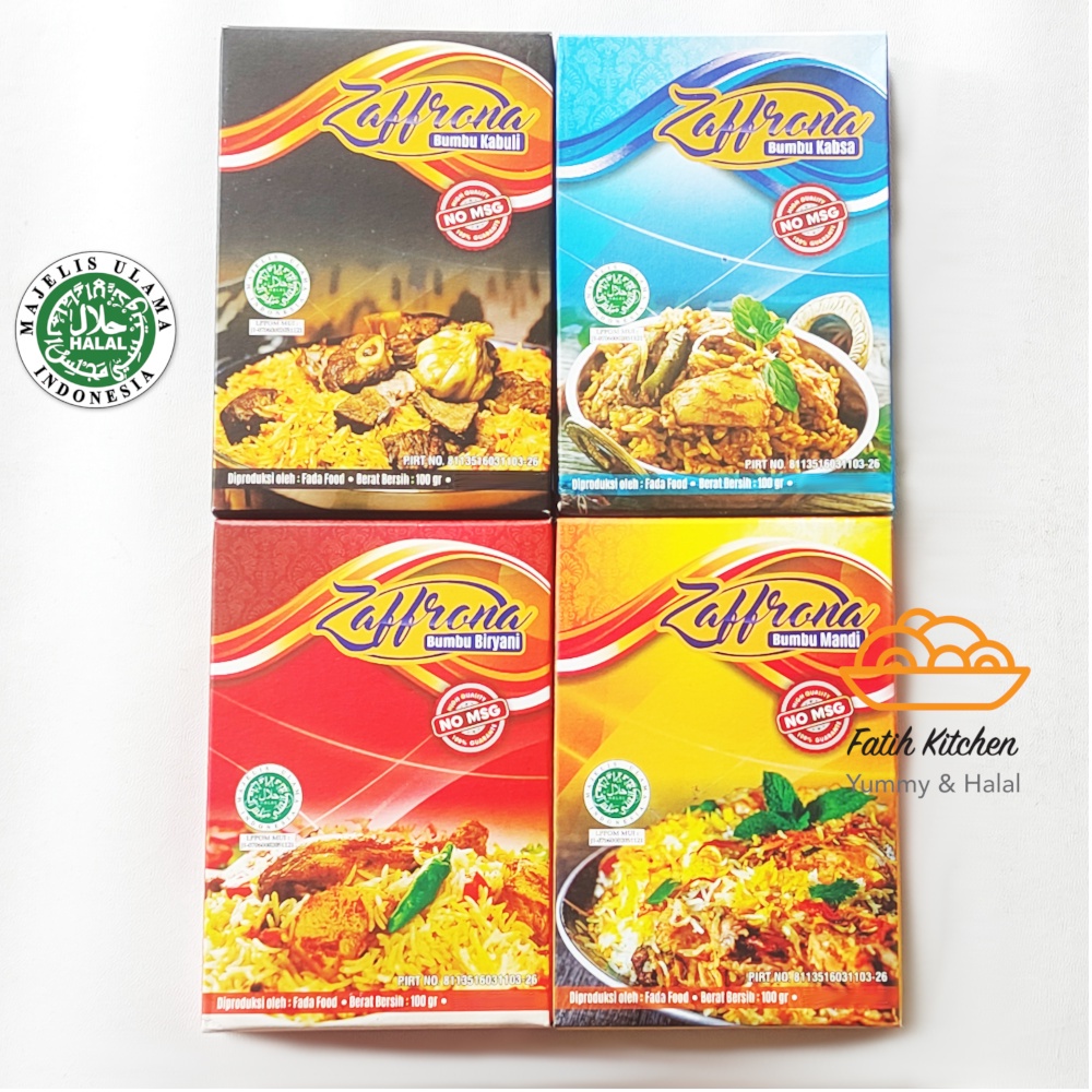 

Zaffrona 100 Gr Bumbu Nasi Briyani, Kabuli, Mandhi, & Kabsah Halal Tanpa Msg