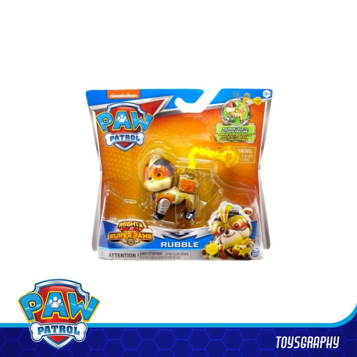 Paw Patrol Mighty Pups Super Paws Rubble Action Figure Nickelodeon Berkualitas