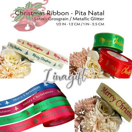 

!!!!!!] (Rol-20 Yard) PITA NATAL CHRISTMAS TAIWAN SATIN GLITER 1 IN EMAS MERAH