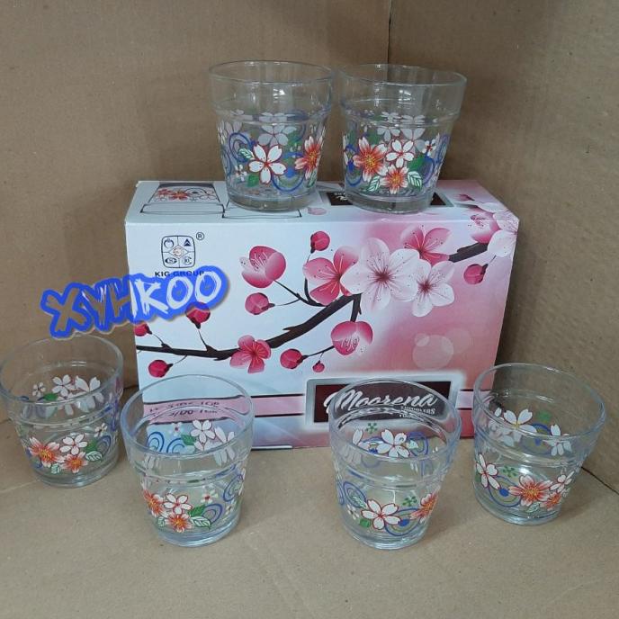 monggo] Gelas Kaca Mini / Gelas Sloki / Gelas Shot Motif Bunga 1set isi 6