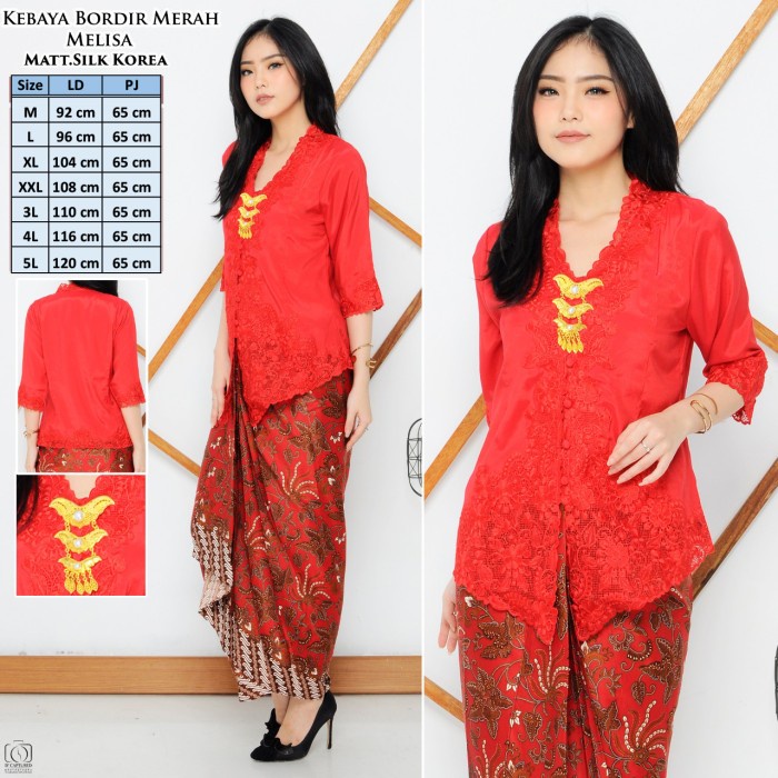 Atasan Kebaya Bordir Modern Merah Cerah JumboKebaya Akad Nikah Mewah