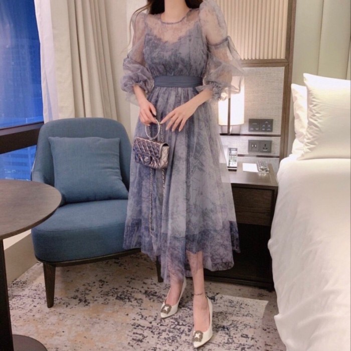 LUCINTA DRESS INLY TILE PRINCESS WANITA GAUN TILLE PESTA MAXI KOREA