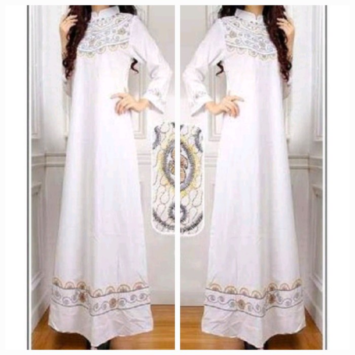 gamis maxi muslim maxy baju dress long katun bordir pesta putih white