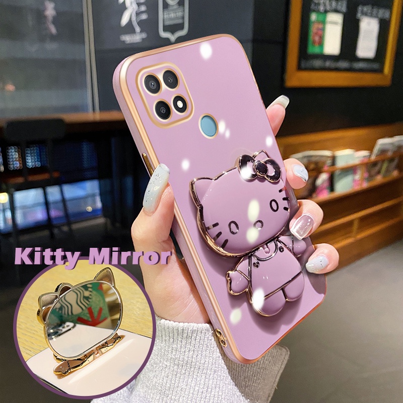 Casing Ponsel untuk OPPO A15 A15s A35 A16 A16s A54s A16k A16e Case pola kucing cantik dudukan ponsel