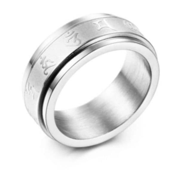 Cincin Spinning Spinner Silver Titanium Steel Ring Prayer Buddha