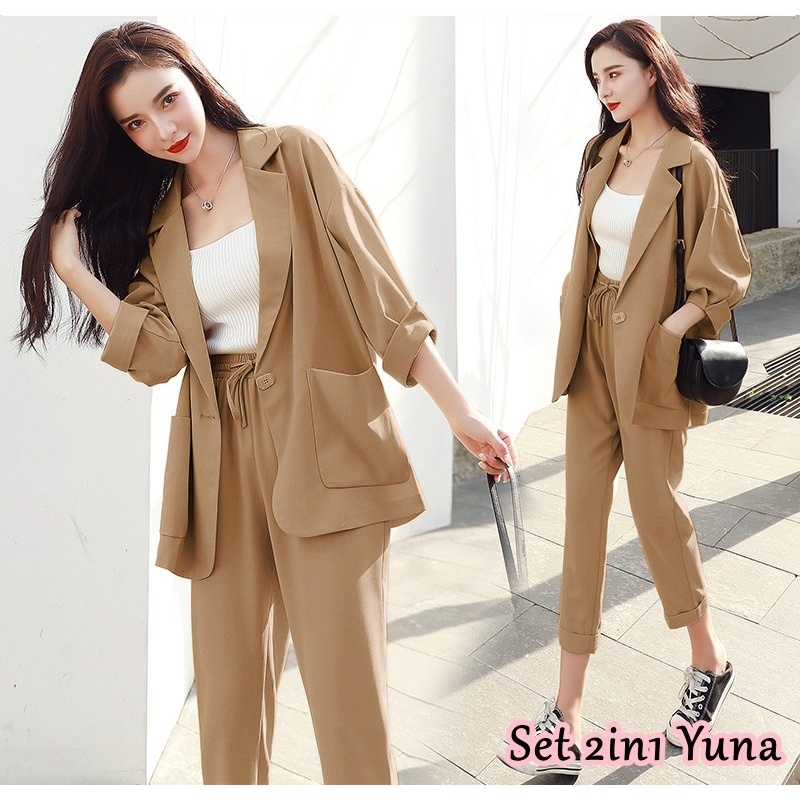 Setelan Blazer Wanita 1 Set  Terbaru 2023 Jas Kantor Bleser Jumbo Perempuan Muslimah Korea Ld 120 On