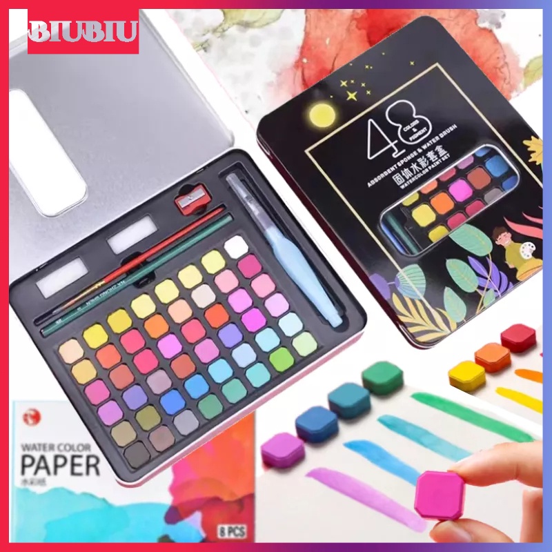 

<Cod>36/48 Cat Air Lukis Solid Watercolor Paint Set/Cat Air Padat Tas Flanel Gratis At Air Warna 36