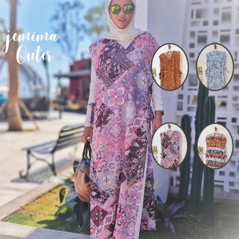 pakaian luaran wanita outer rompi panjang jemima long vest motif bunga etnik patchwork