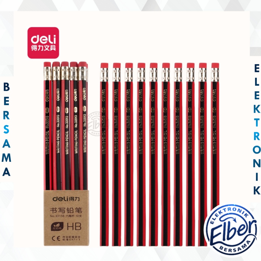 

ELBER DELI037 Deli HB Graphite Pencil 10pcs/Box Pensil dengan pengahapus untuk anak sekolah Supplies 33158 Y1677