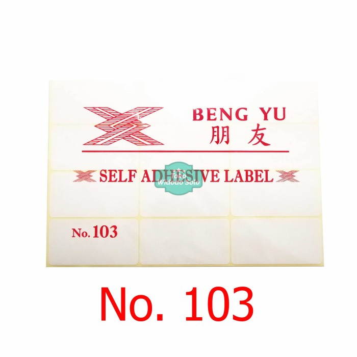 

Stiker Label No 103 Harga Nama Undangan Bengyu Self Adhesive Label