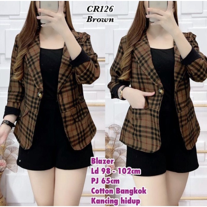 Blazer Kantor Wanita Motif Kotak / Blazer Kantor