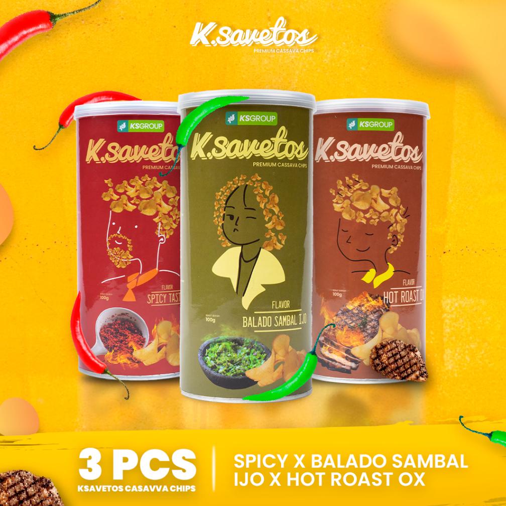 

K.Savetos Cemilan Keripik Singkong Mix Spicy x Sambal Ijo x Hot Roast Best Seller