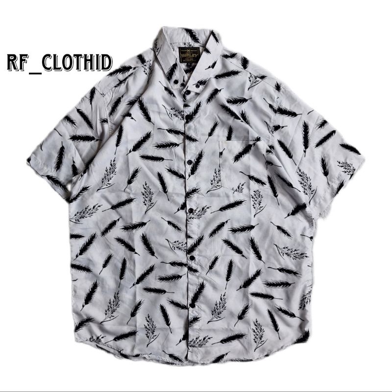 Kemeja Pria Motif Daun Lengan Pendek Casual | Hem Motif Surfing Hawai | Kemeja Lengan Pendek