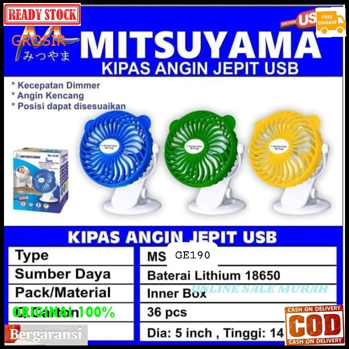 BISA COD mitsuyama original 100% kipas angin jepit portable GE190 fan mini usb /KIPAS ANGIN
