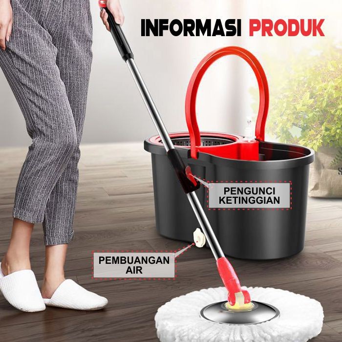 Mop Jumbo Stick Dengan 2 Kepala Pel / Paket Magic Easy Spin 360