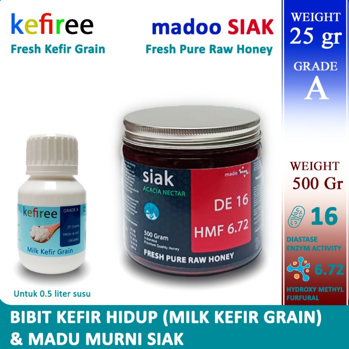 

BIBIT KEFIR GRADE A - 25 gr dan MADU SIAK ASLI - 1/2 Kg