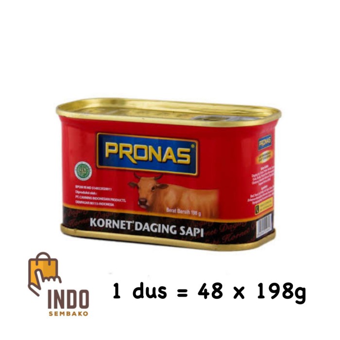 

pronas kornet daging sapi 198 gram dus isi 48 / Pronas 198g dus /