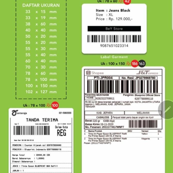 

Asli Direct Thermal Sticker Resi Label 100X150 @ 500 Pcs Fanfold Blueprint Free Ongkir