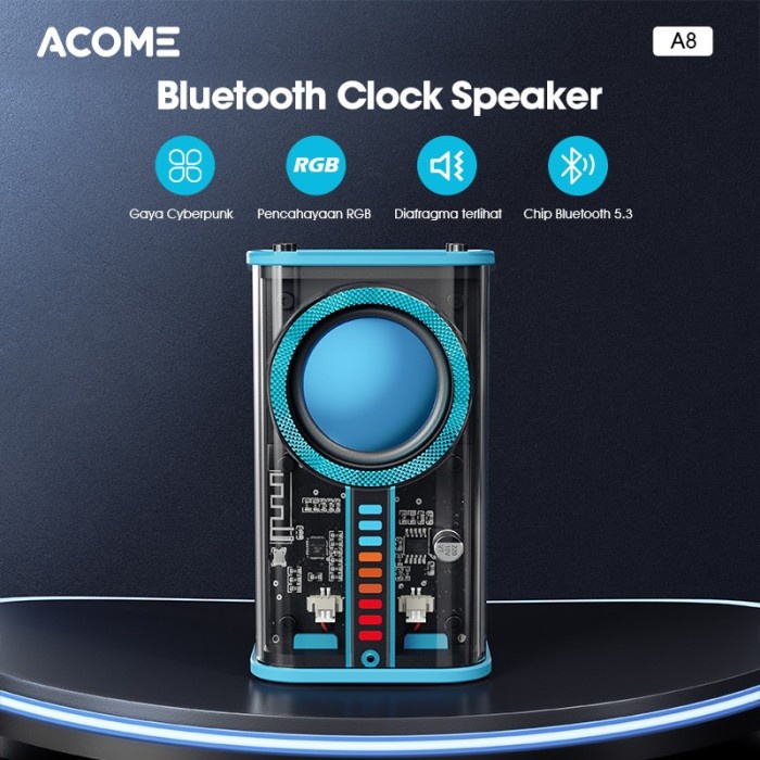 Promo Acome Speaker Bluetooth 5.3 Transparant Micro Sd Aux Super Bass A8