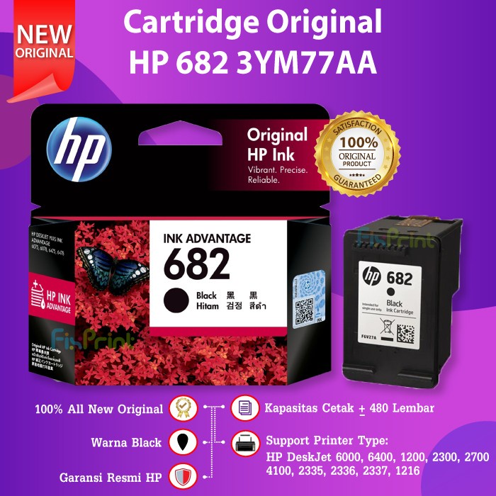 

ORIGINAL HP 682 BLACK 3YM77AA CARTRIDGE TINTA 2775 2776 2777 2778 4176