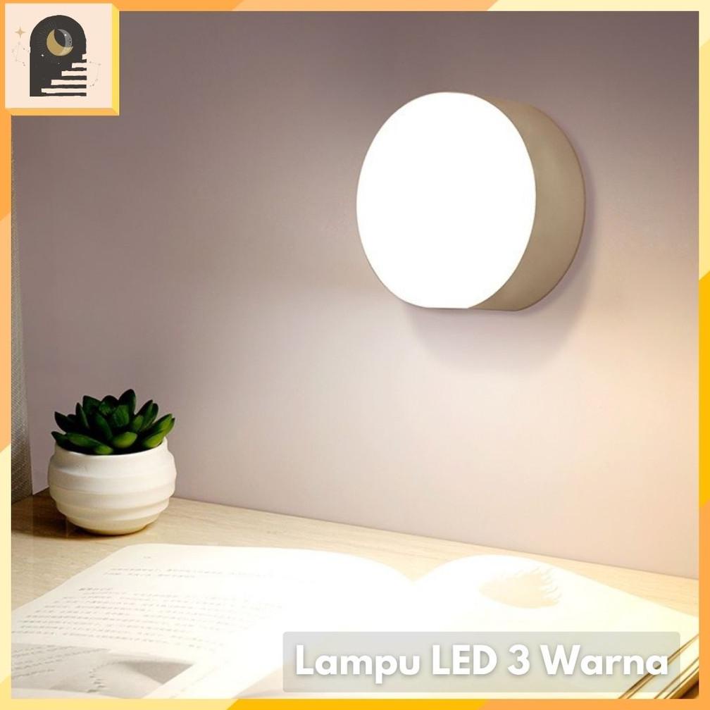 Either.id Lampu Tidur Lampu Belajar LED Meja Tidur Tempel Mini 3 Warna Dimmer Aesthetic Bulat Batera