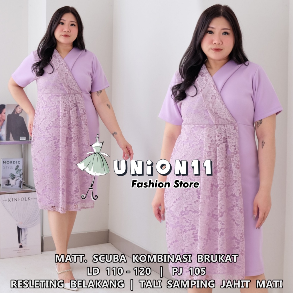 Union11 - Dress Jumbo Wanita Ld 120 / Baju Jumbo Wanita / Dress Scuba Jumbo / Dress Brukat Bigsize /