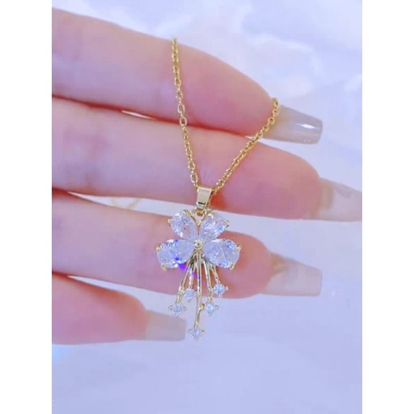 KALUNG TITANIUM WANITA ASLI / RANTAI LIONTIN BUNGA PERMATA