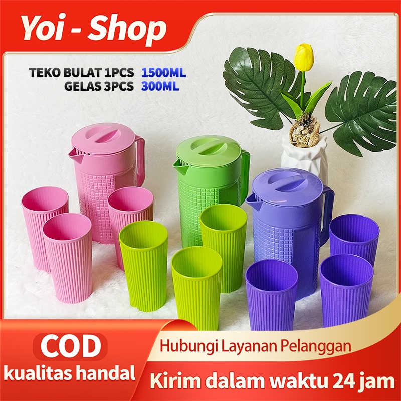 Set Teko Dan Gelas Plastik Cangkir Keramik Air Viral Tko Kimglass Poci Drink 12 Lucu Korea Kado Pern