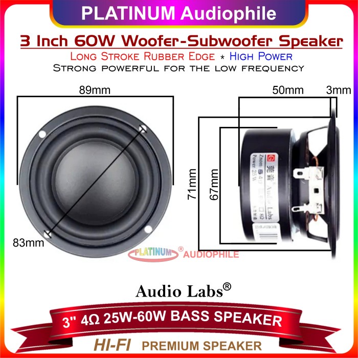 Asli Speaker 3 Inch Subwoofer Woofer Bass 4 Ohm 3" 3 In Hifi Audio Labs Hemat