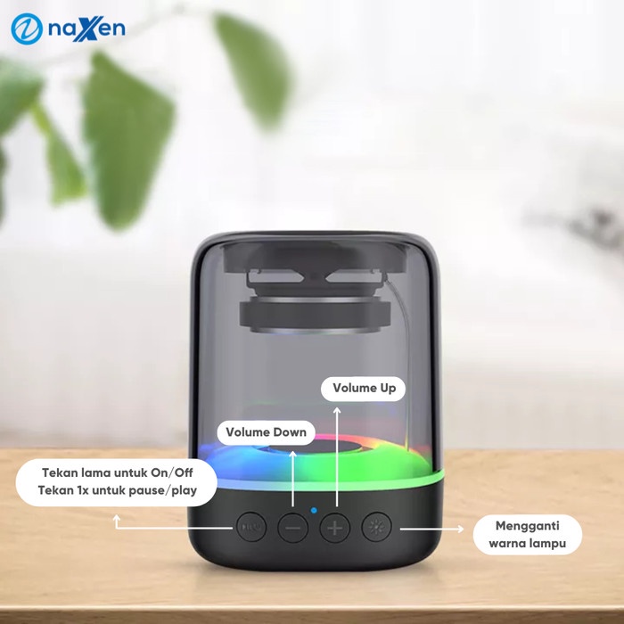 Naxen Speaker Bluetooth Transparan E-3052 Extra Bass Rgb Led Lamp Audio Ready