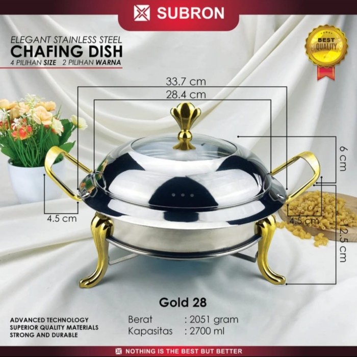 SUBRON ELEGAN CHAFING DISH BULAT STAINLESS TEBAL VARIASI GOLD