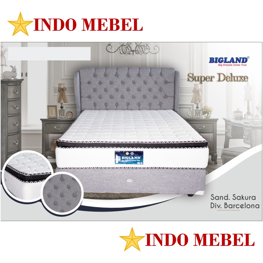 SET Spring Bed Kasur Bigland Super Deluxe HB Sakura ( FULLSET ) ready makassar promo murah