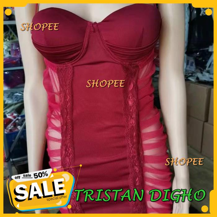 LINGERIE SEXY ROK MINI KETAT BAJU TIDUR TIPIS DEEP V SLING THONG A / LINGERIE SEXY ROK MINI KETAT BA