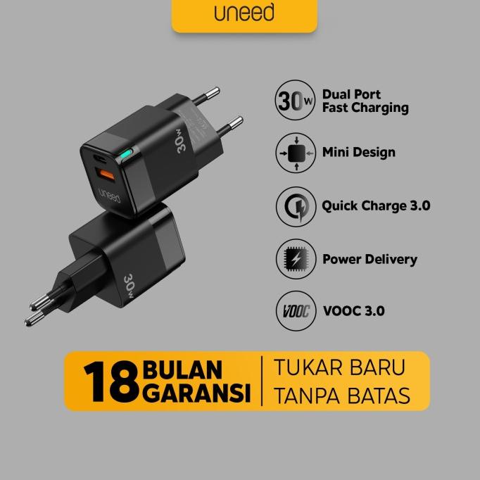 Terbaru Uneed Mini Wall Fast Charger Dual Port 30W Vooc Pd 3.0 Qc Pps - Uch426 Limited Edition