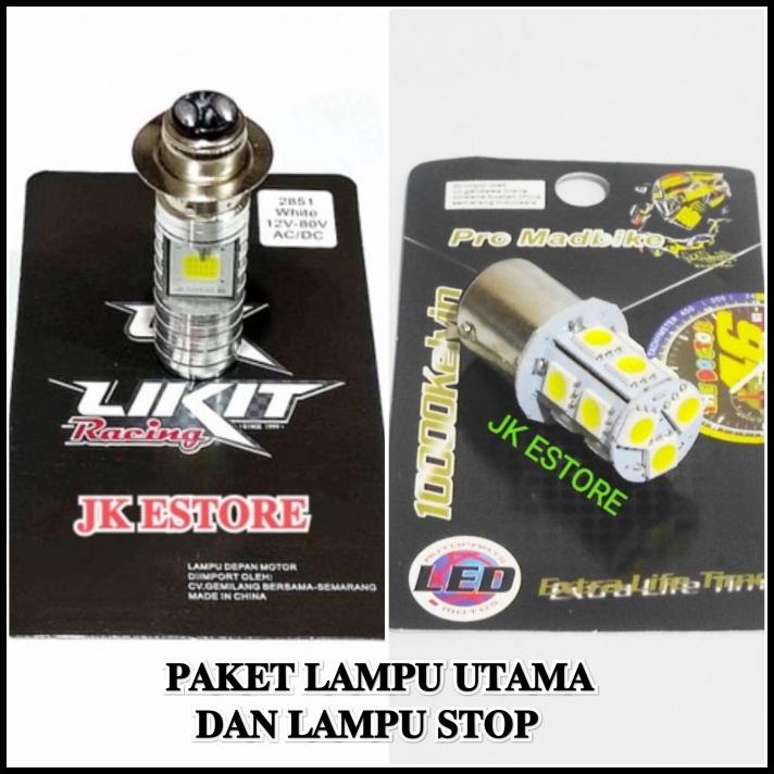 TERMURAH PAKET LAMPU LED UTAMA AC DC H6 2 SISI + LAMPU STOP REM UNIVERSAL !!!