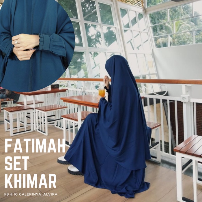 [Original] Gamis Set Khimar / Gamis Polos / Gamis Terbaru 2019 - Biru Dongker Berkualitas